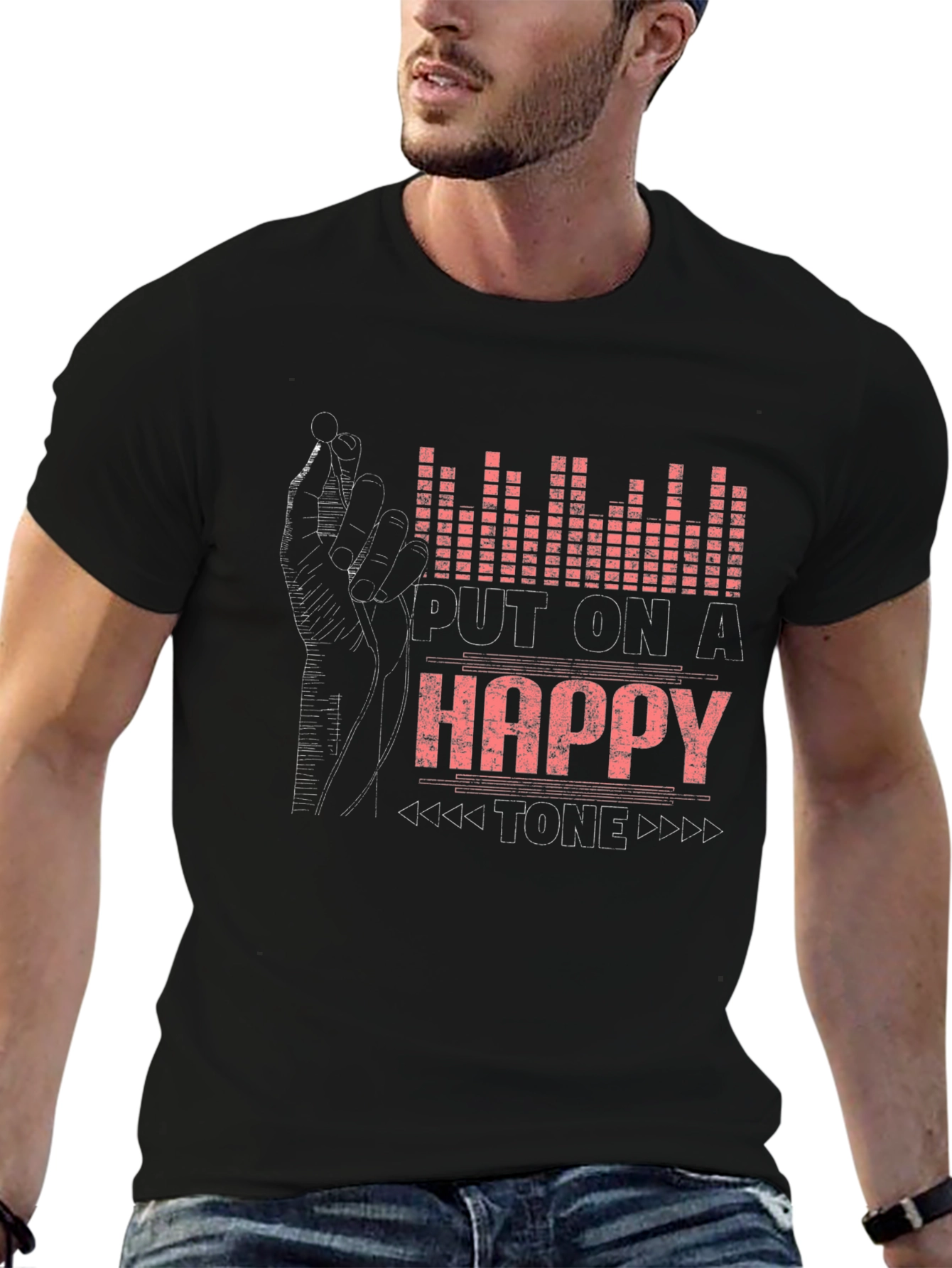 Happy Tone Graphic Tee - Black Cotton T-Shirt