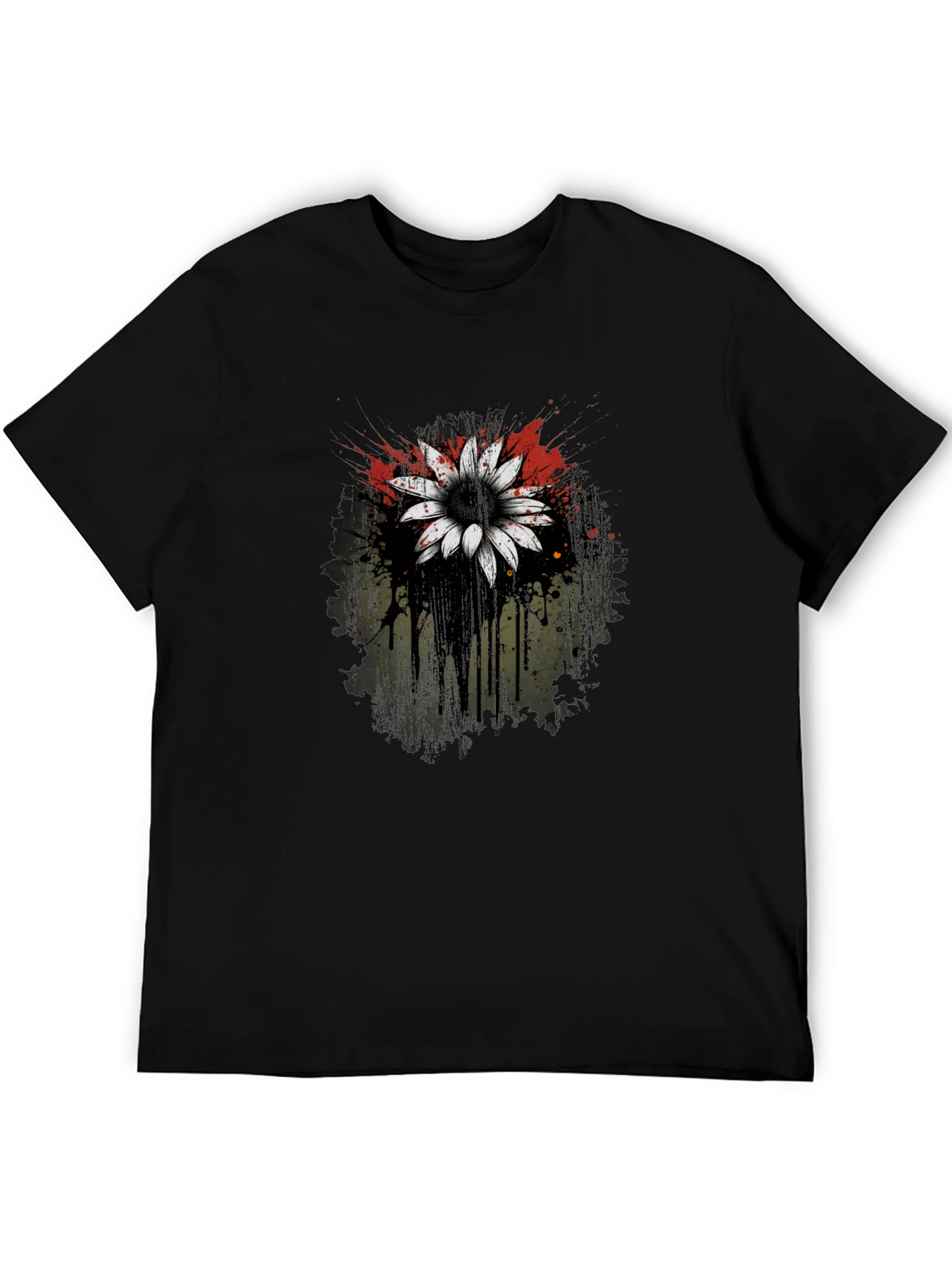 Black T-Shirt with Flower Graphic Print