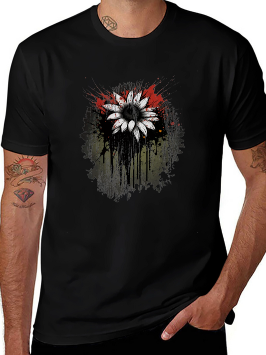 Black T-Shirt with Flower Graphic Print