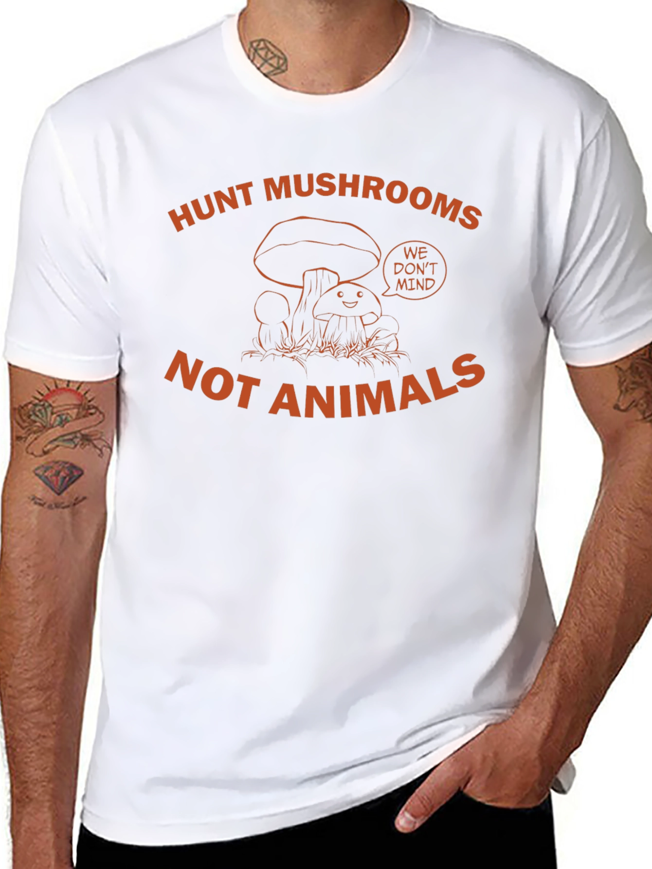 Hunt Mushrooms Not Animals Black T-Shirt