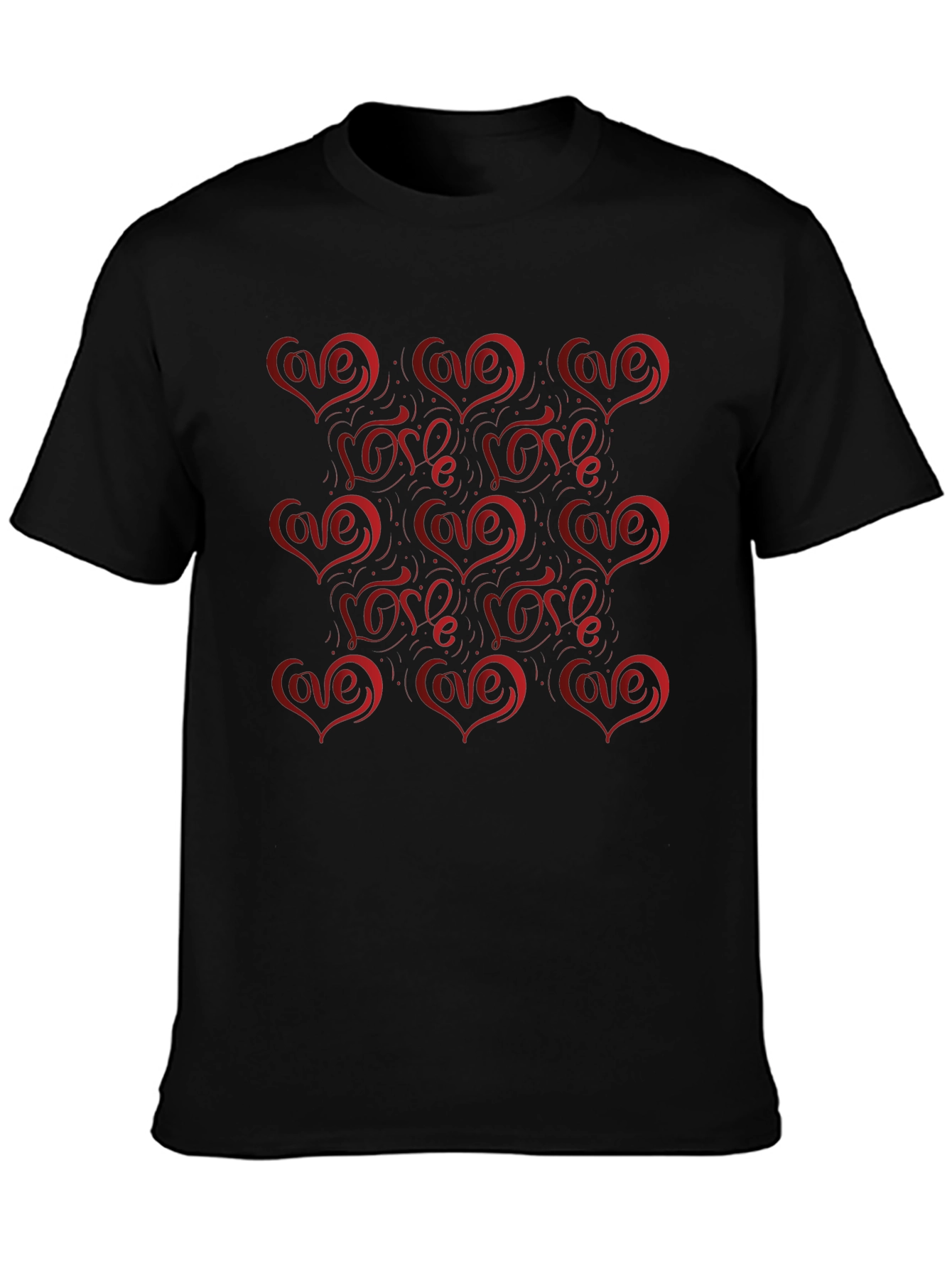 Love Heart Pattern Mens Black Tee