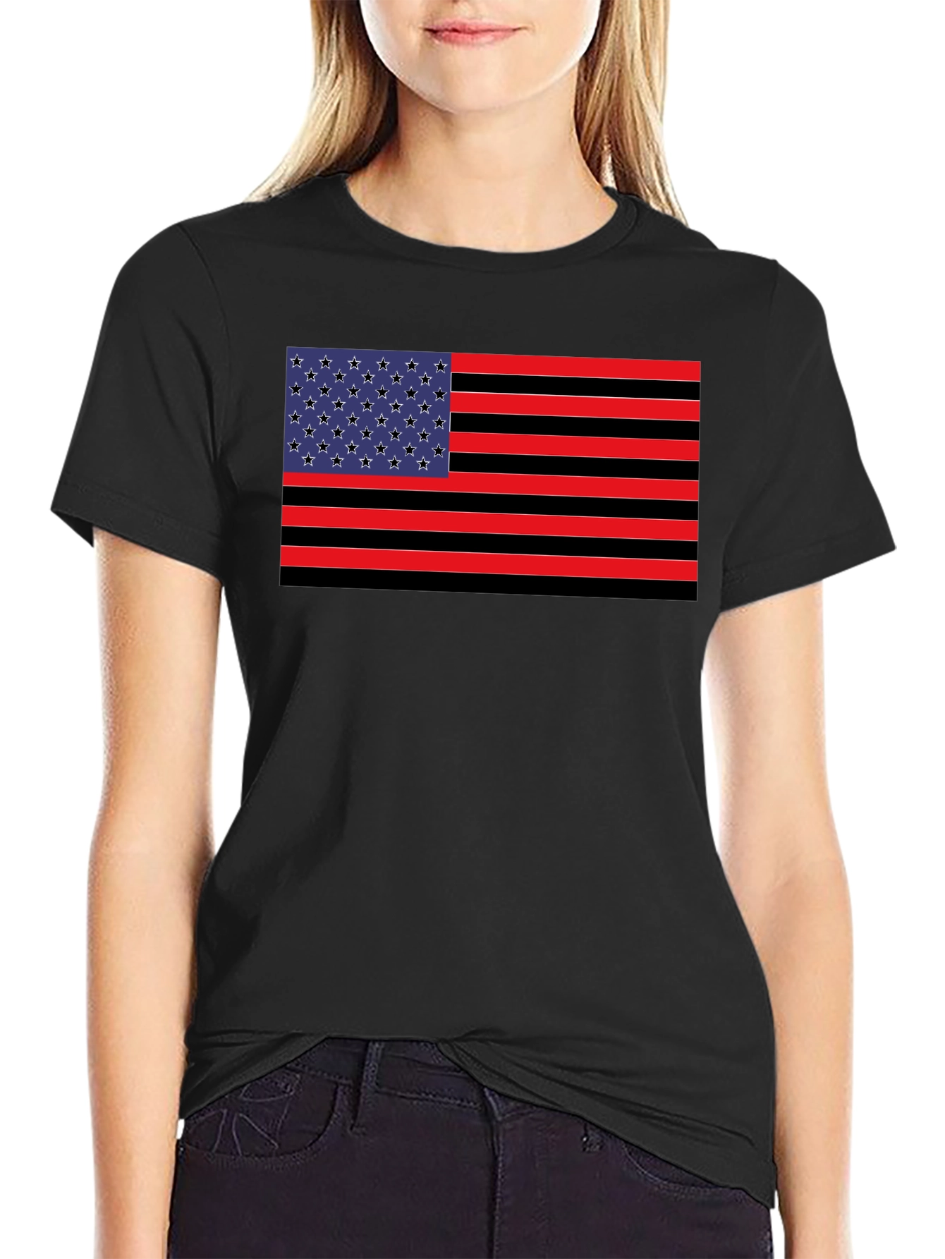 American Flag Graphic Tee - Black Cotton Blend Shirt
