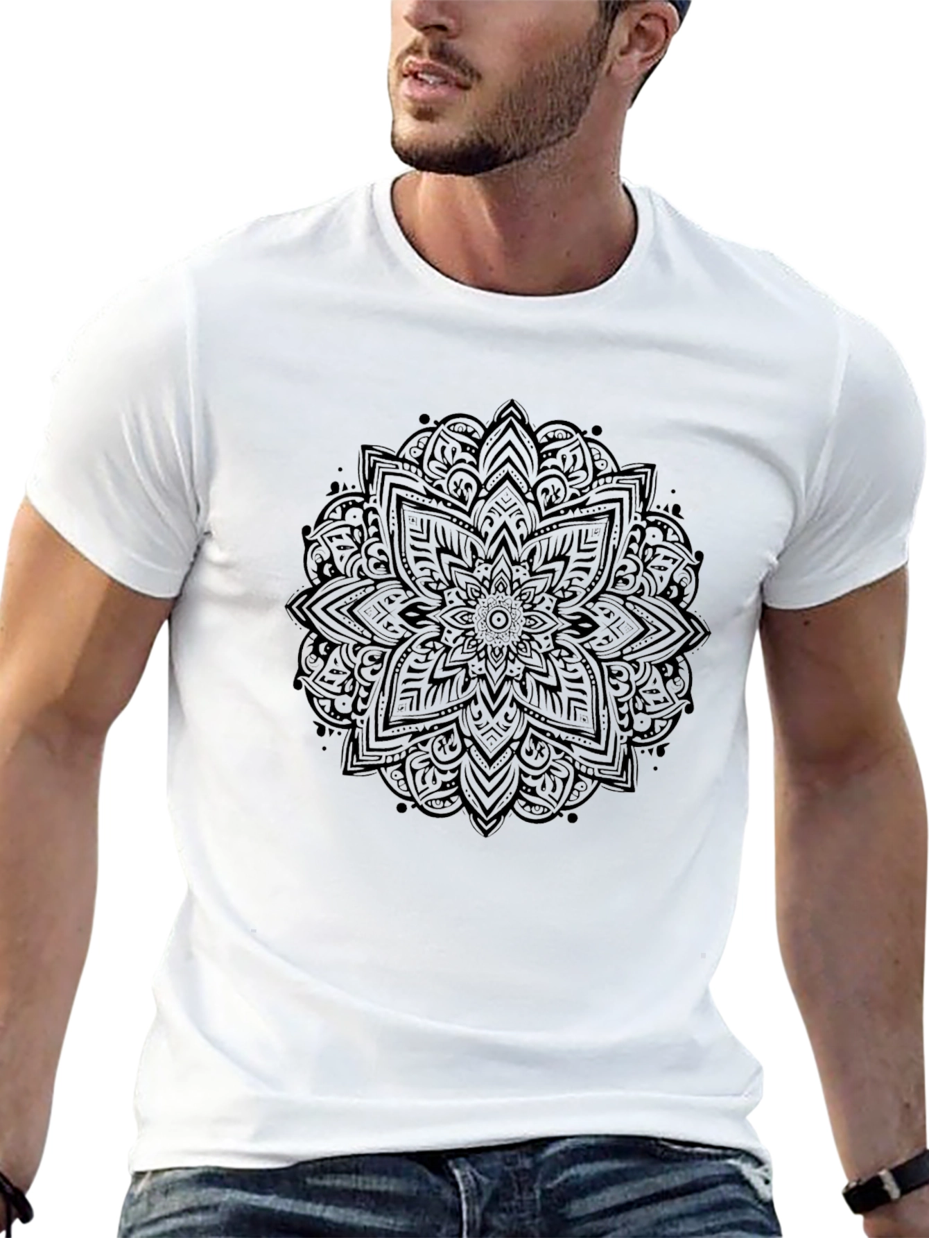 Black Mandala Graphic Tee - Stylish Mens Casual Wear