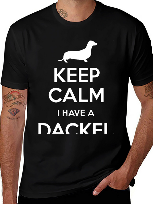 Keep Calm Dachshund T-Shirt Black Cotton