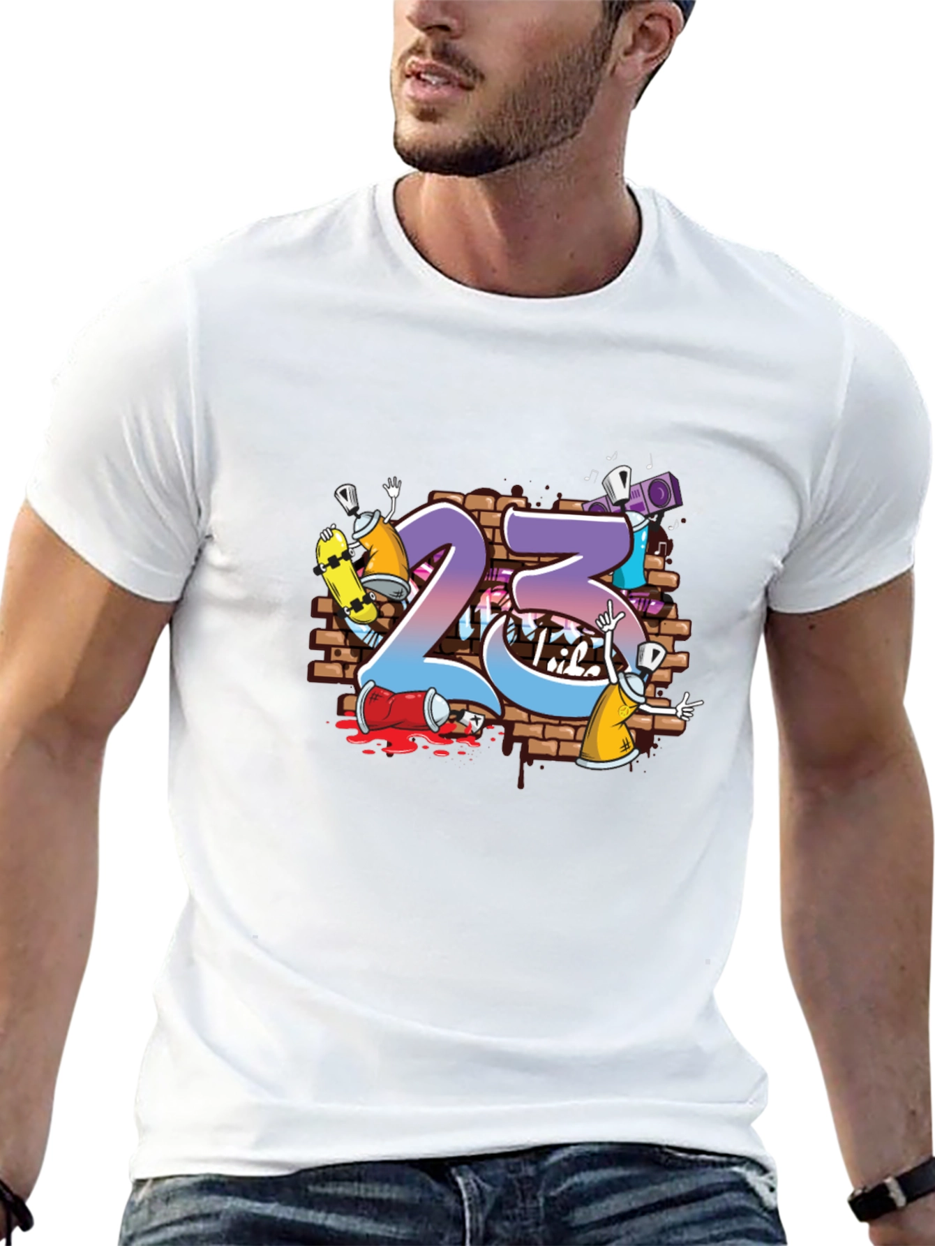 Graffiti 23 Graphic Print Black T-Shirt