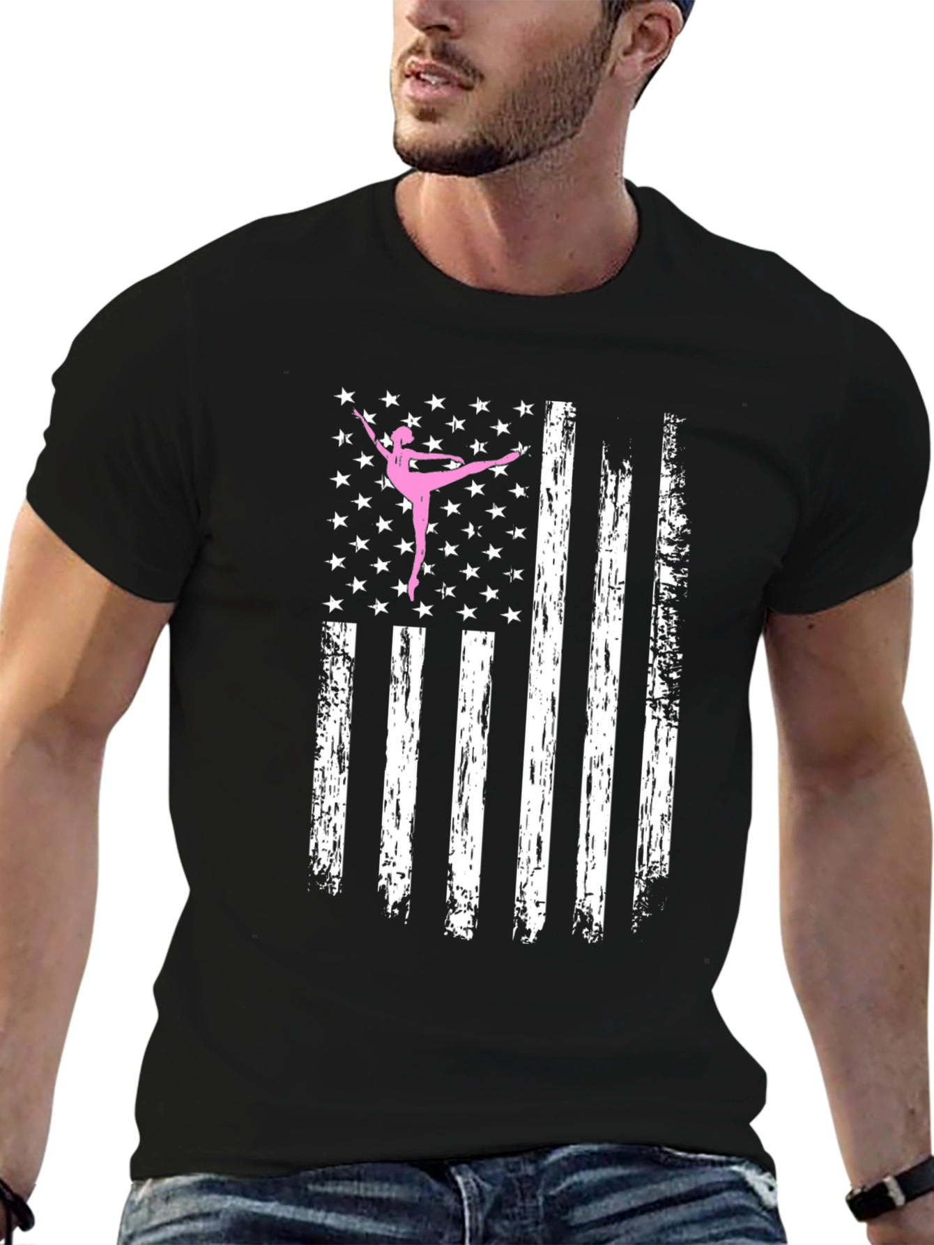 Ballet Dancer American Flag Black T-Shirt