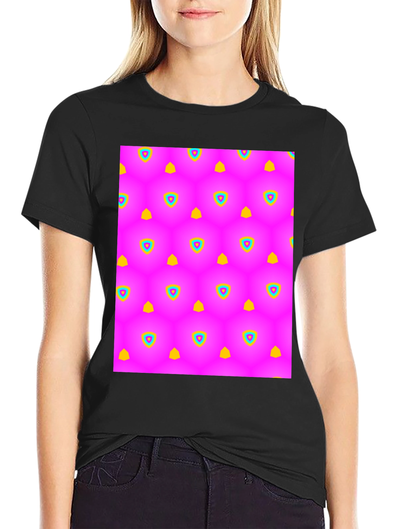 Vibrant Pattern Black T-Shirt