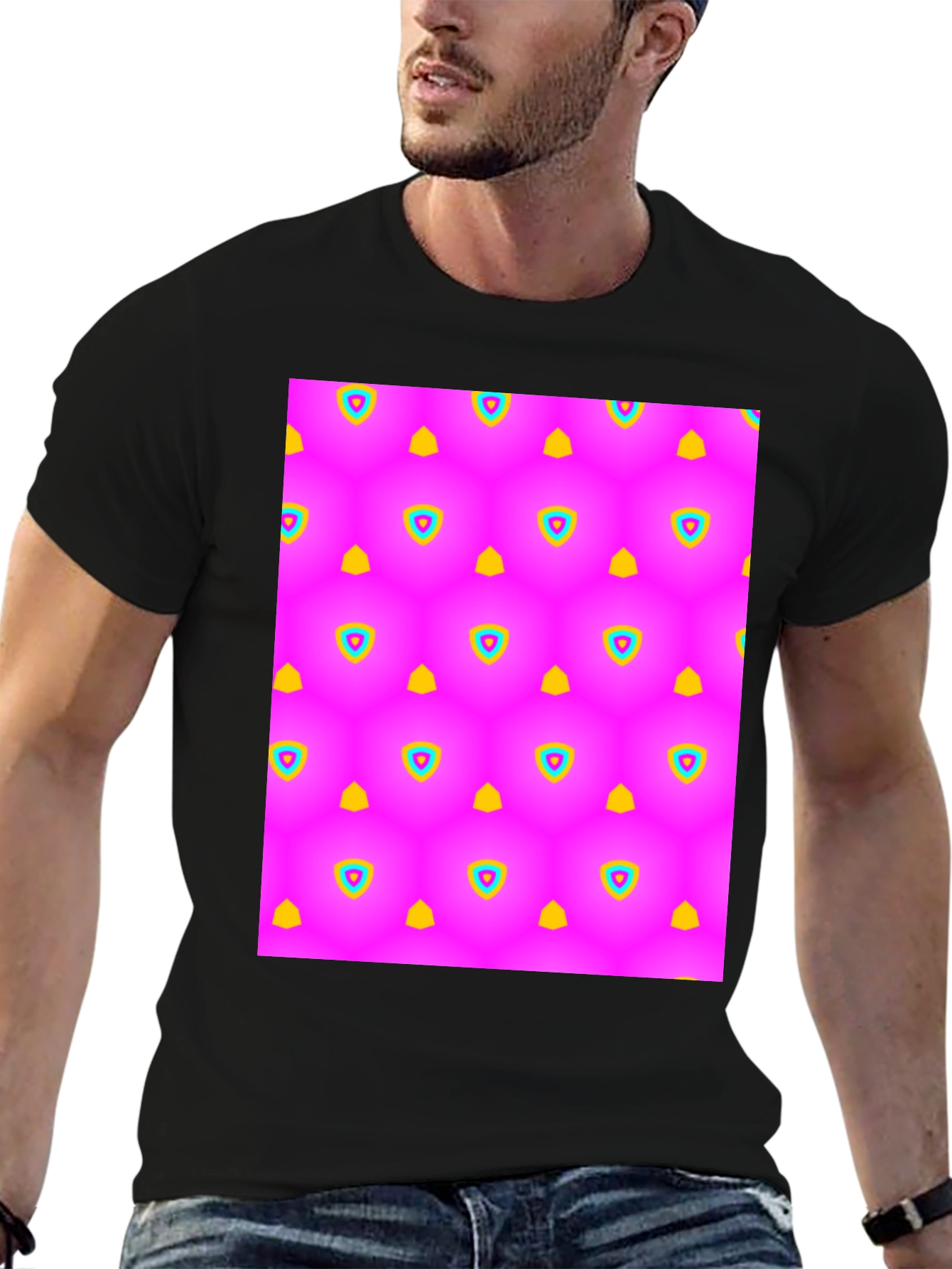 Vibrant Pattern Black T-Shirt
