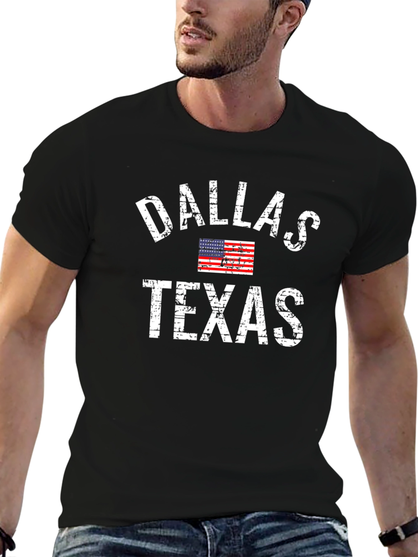Dallas Texas T-Shirt - Distressed American Flag Design
