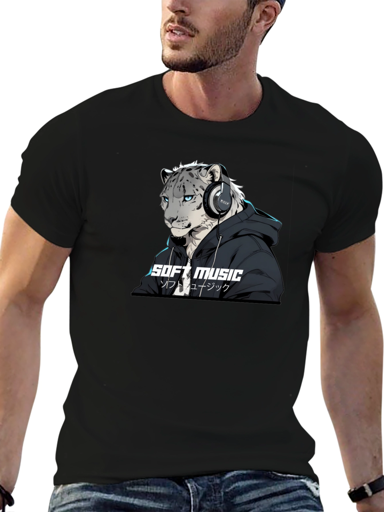 Soft Music Snow Leopard Black T-Shirt
