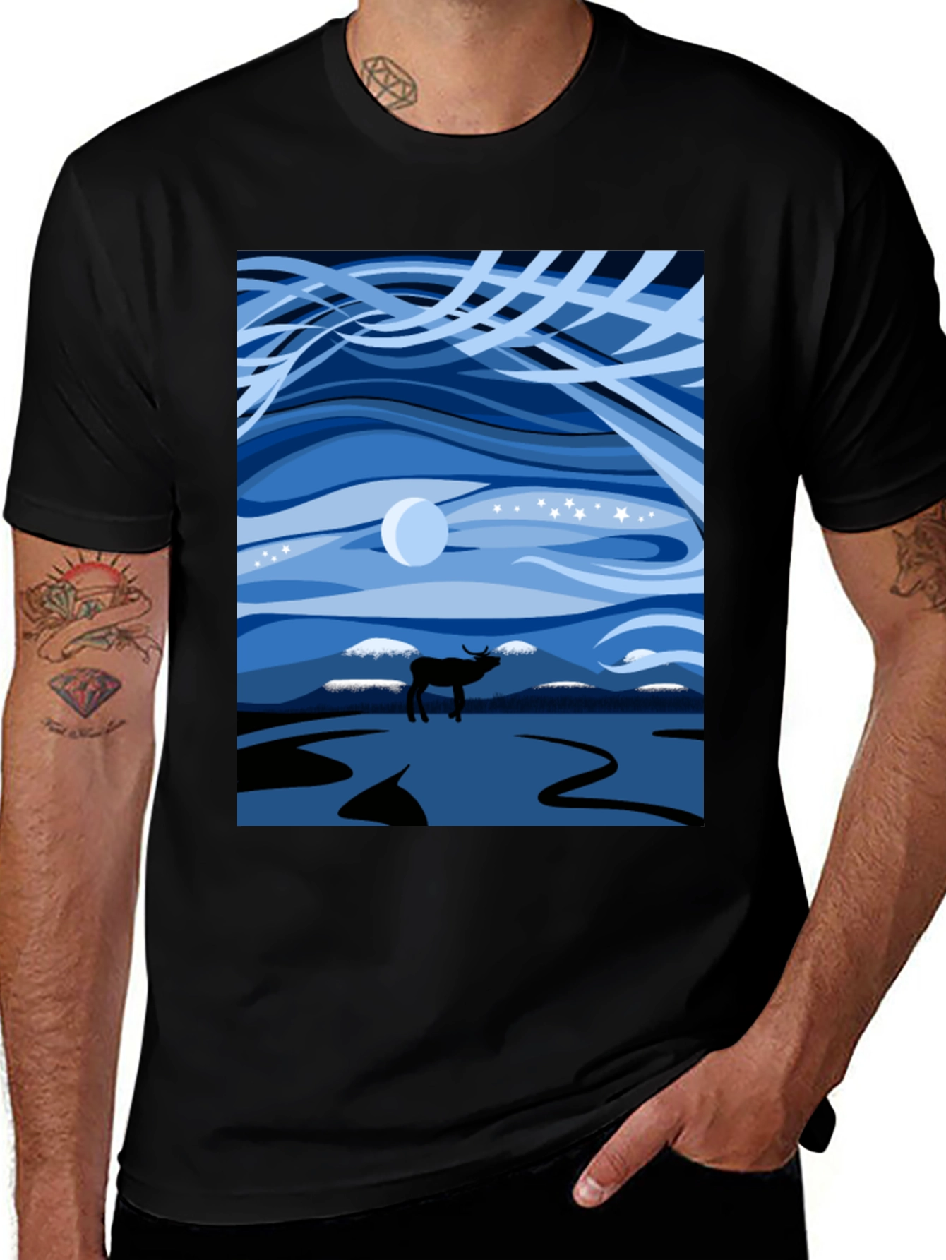Night Sky Elk Graphic Tee - Stylish Unisex Design