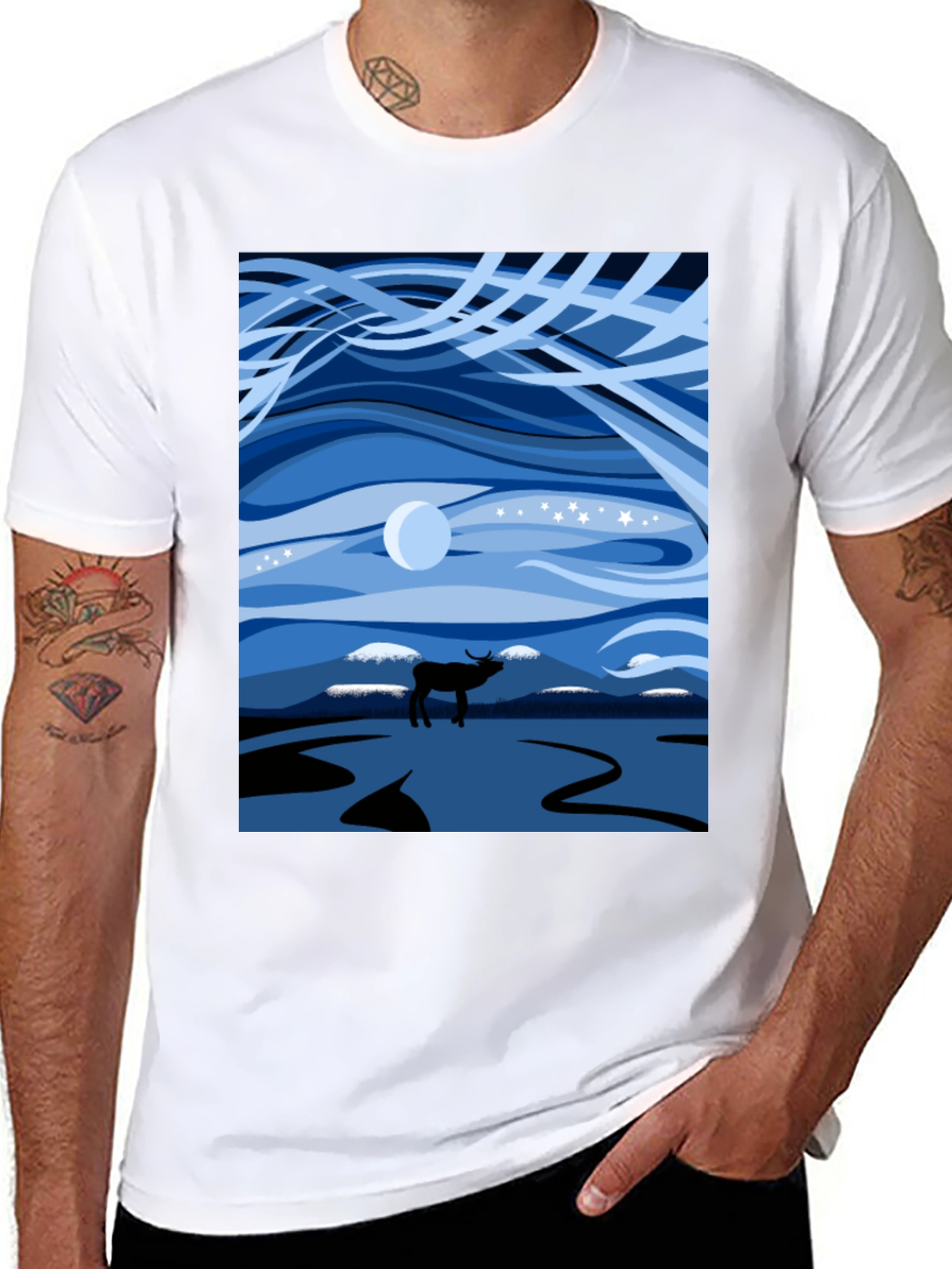 Night Sky Elk Graphic Tee - Stylish Unisex Design