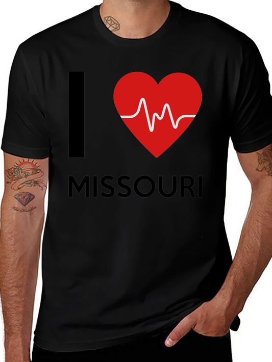 I Love Missouri T-Shirt Heartbeat Design Black Cotton Tee