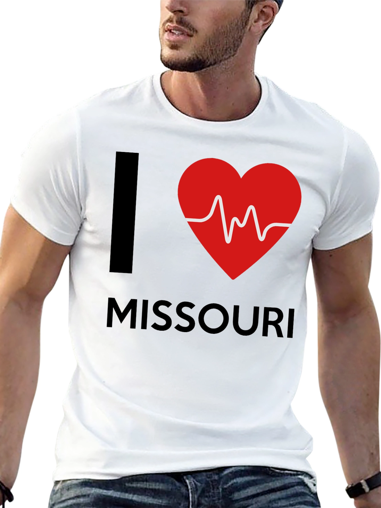 I Love Missouri T-Shirt Heartbeat Design Black Cotton Tee