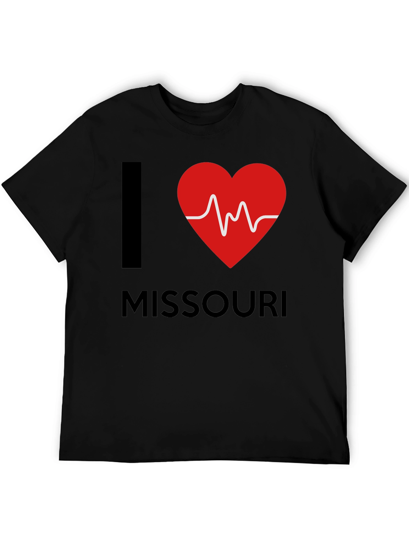 I Love Missouri T-Shirt Heartbeat Design Black Cotton Tee