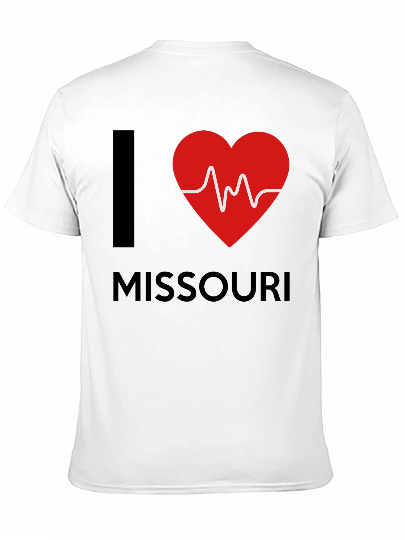 I Love Missouri T-Shirt Heartbeat Design Black Cotton Tee