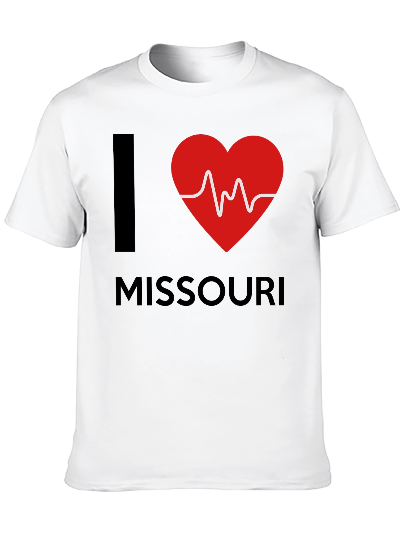 I Love Missouri T-Shirt Heartbeat Design Black Cotton Tee