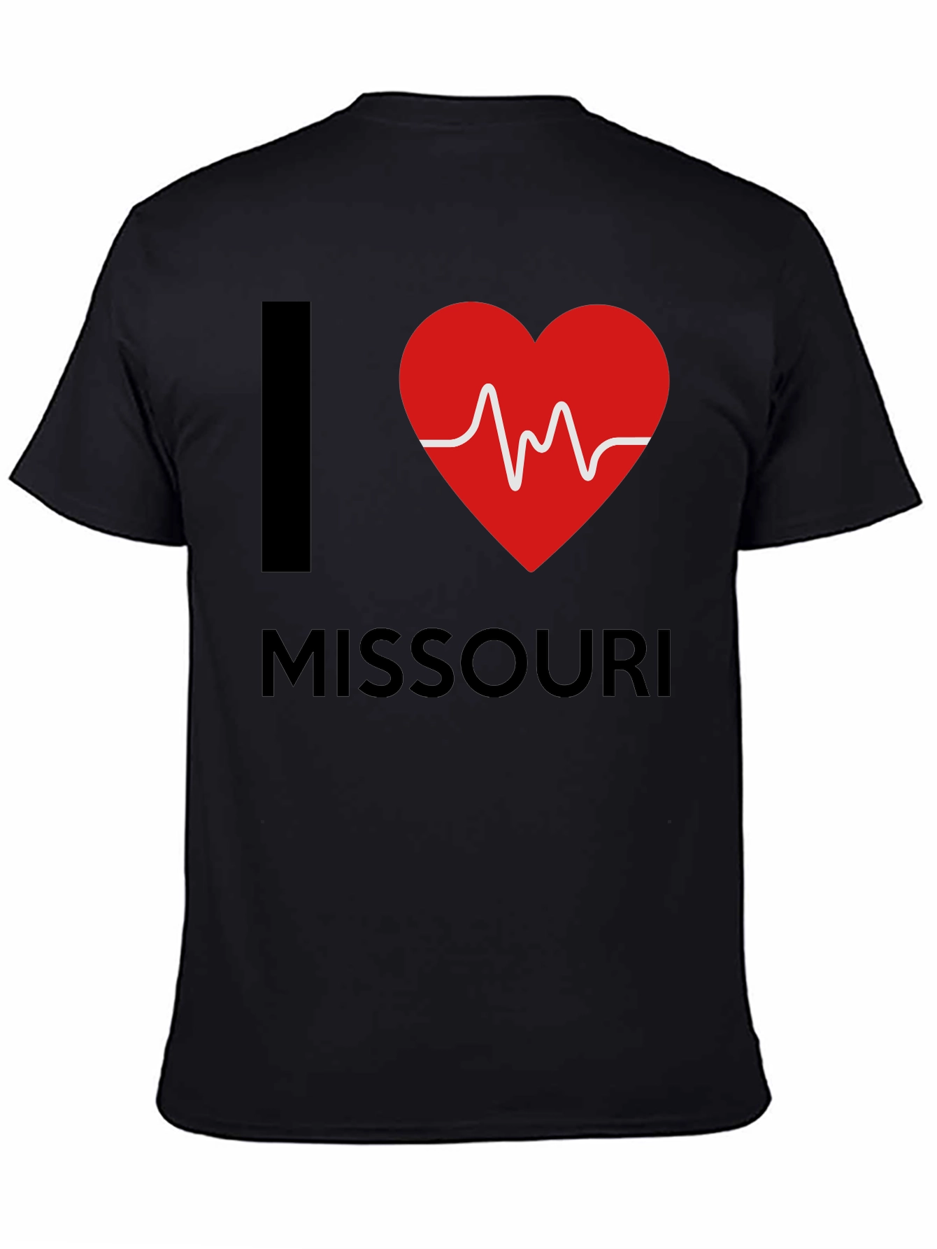 I Love Missouri T-Shirt Heartbeat Design Black Cotton Tee