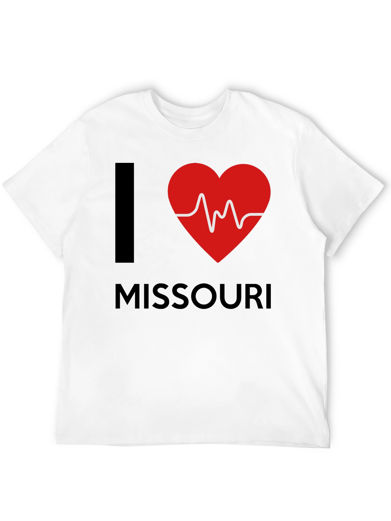 I Love Missouri T-Shirt Heartbeat Design Black Cotton Tee