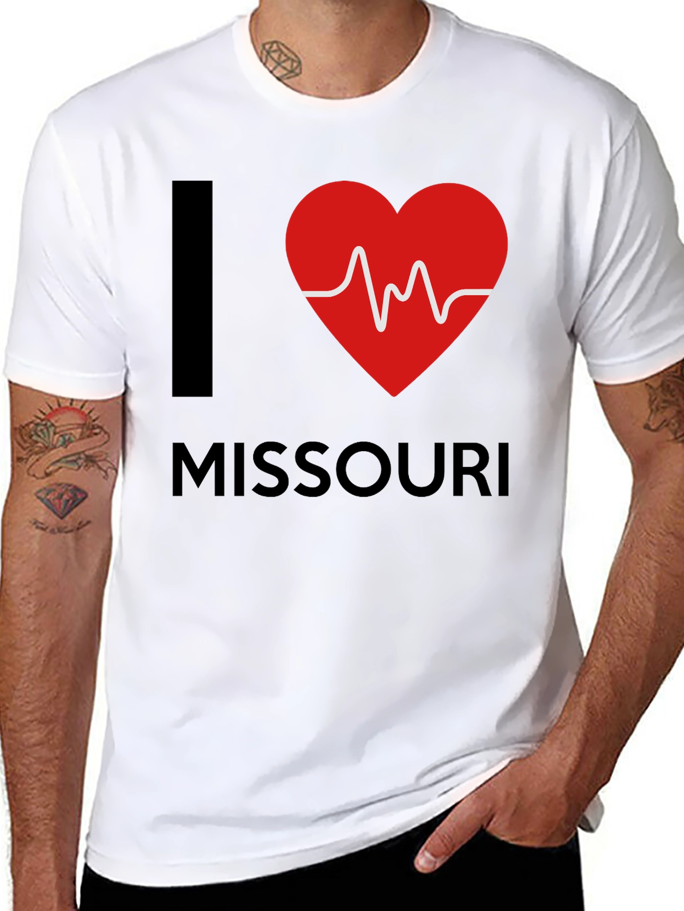 I Love Missouri T-Shirt Heartbeat Design Black Cotton Tee