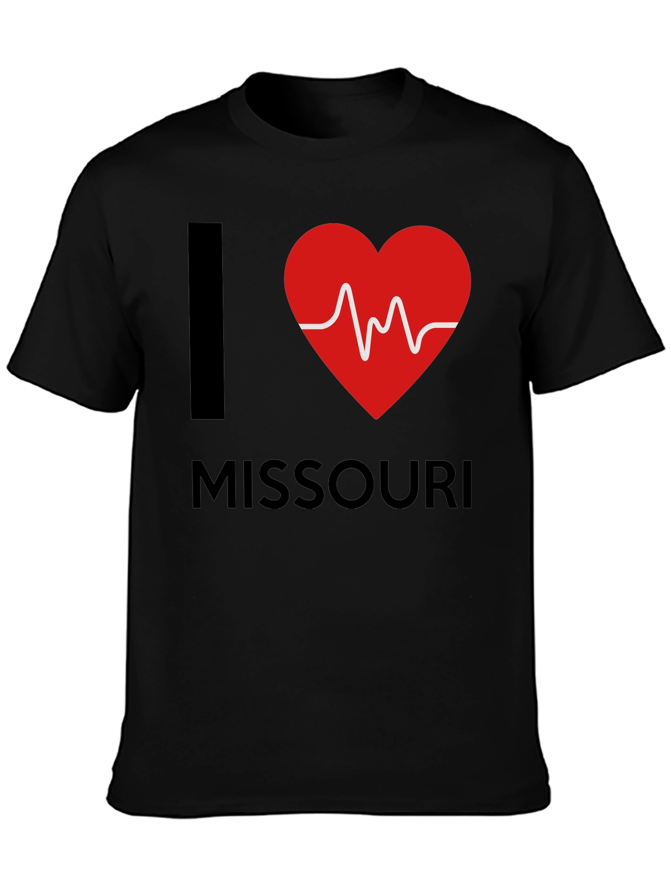 I Love Missouri T-Shirt Heartbeat Design Black Cotton Tee