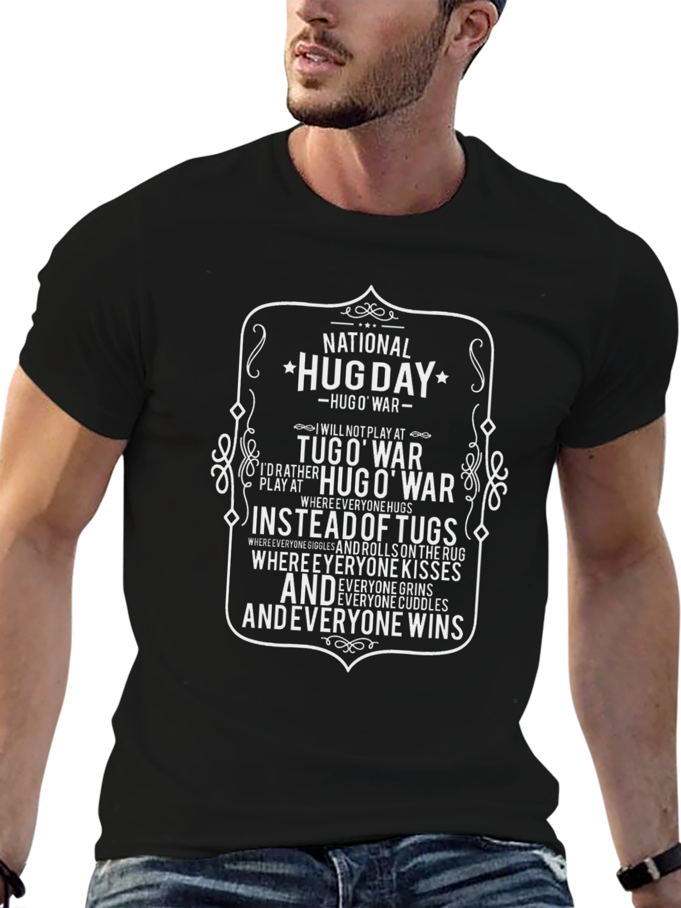 National Hug Day T-Shirt - Black Cotton Tee