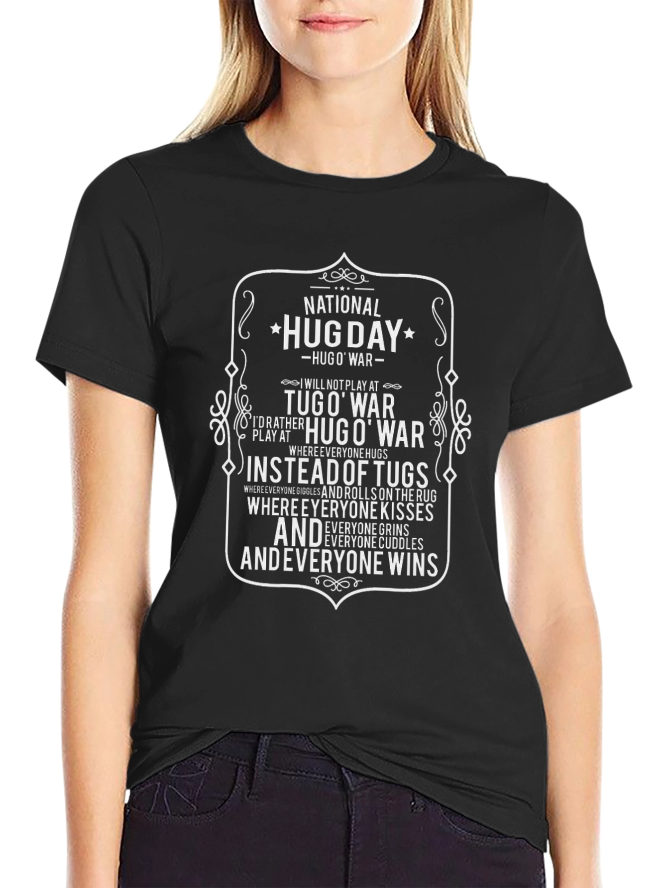 National Hug Day T-Shirt - Black Cotton Tee
