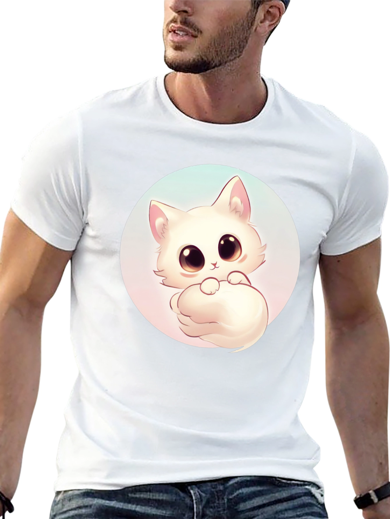 Cute Cat Graphic Tee - Black Cotton Comfort