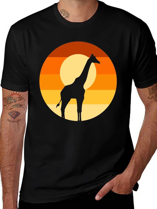 Giraffe Sunset T-Shirt - Black Graphic Tee