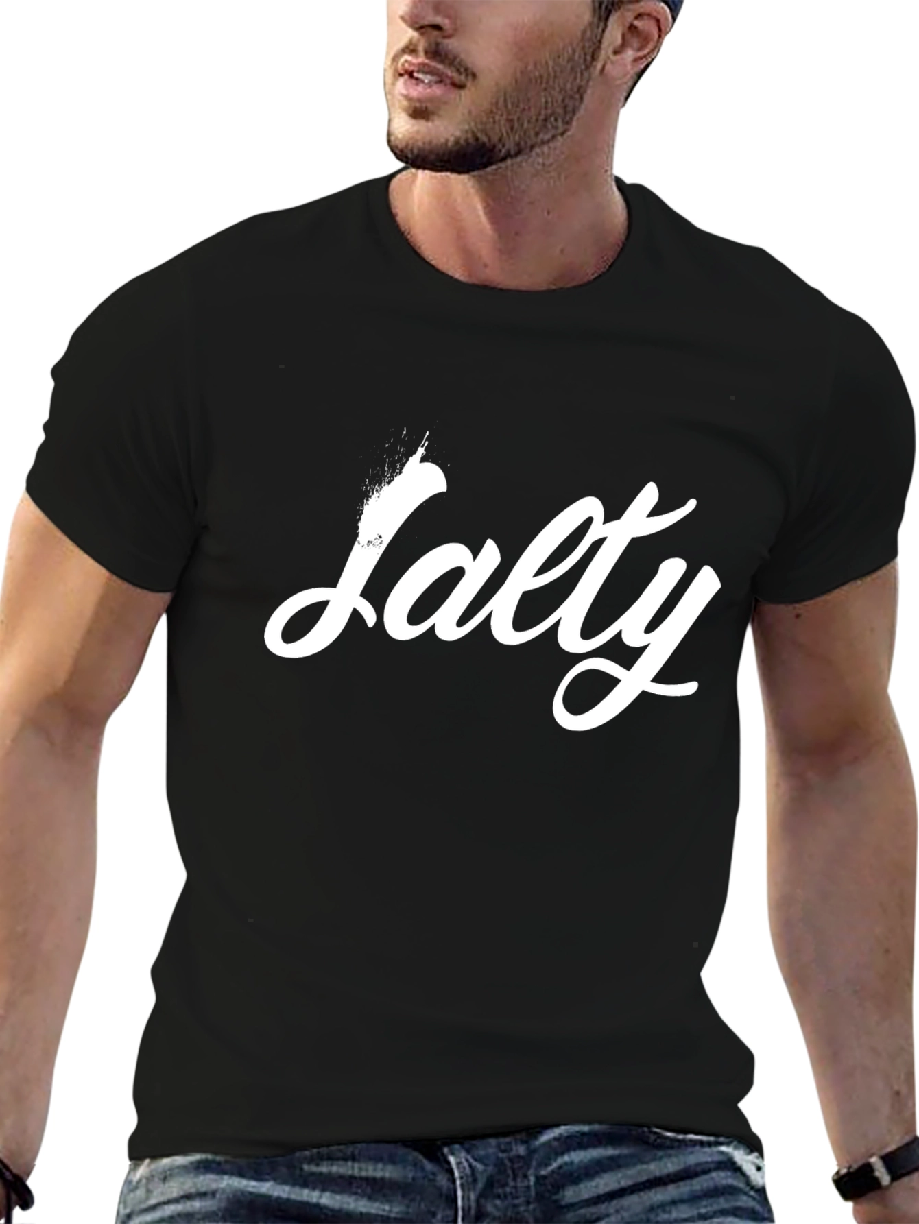 Salty Graphic Tee - Black Cotton Casual T-Shirt