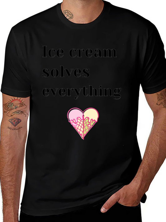 Ice Cream Solves Everything Black T-Shirt