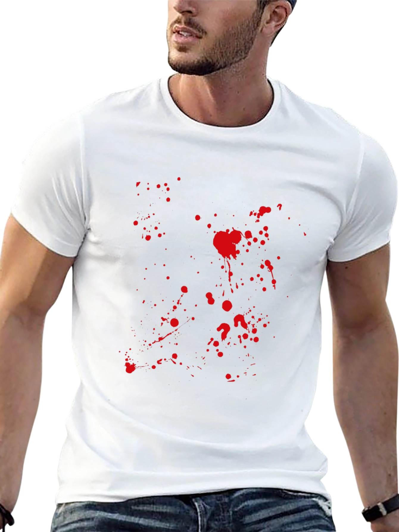 Mens Black Tee with Red Splatter Graphic