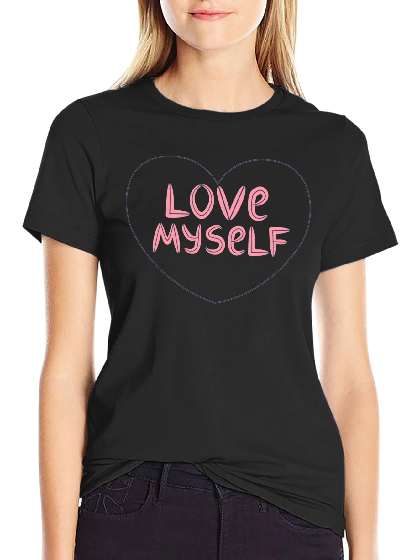 Love Myself Graphic Tee - Heart Design Black T-Shirt
