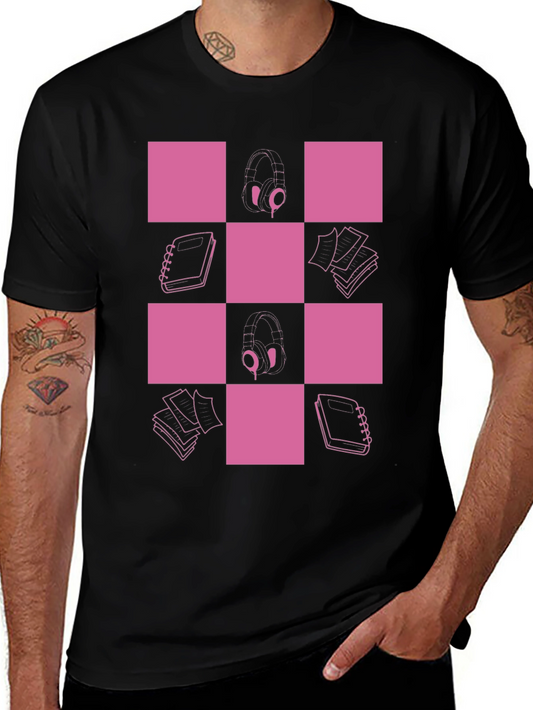 Checkered Pink & Black Graphic Tee