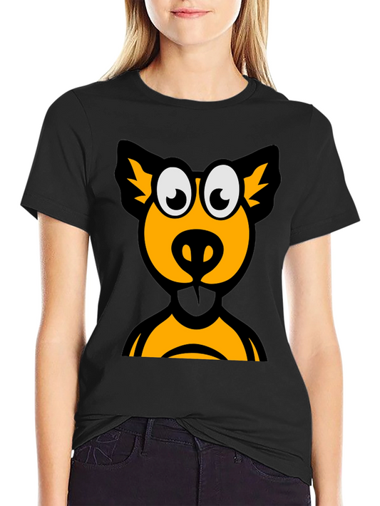 Cartoon Animal Graphic Tee - Black Cotton T-Shirt