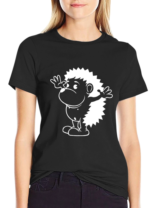 Cartoon Hedgehog Graphic Black T-Shirt