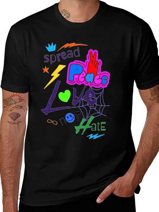 Spread Love Peace Not Hate Graphic Tee - Black