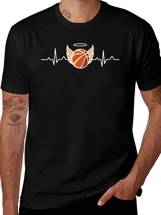 Basketball Heartbeat Angel Wings Mens T-Shirt