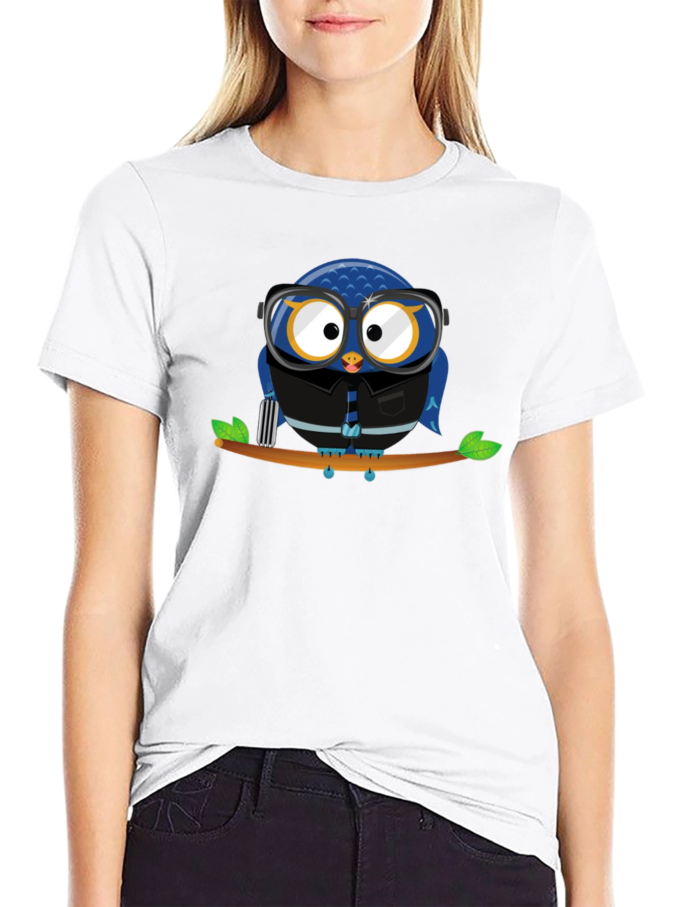 Owl Lover Graphic Tee - Black Cotton T-Shirt