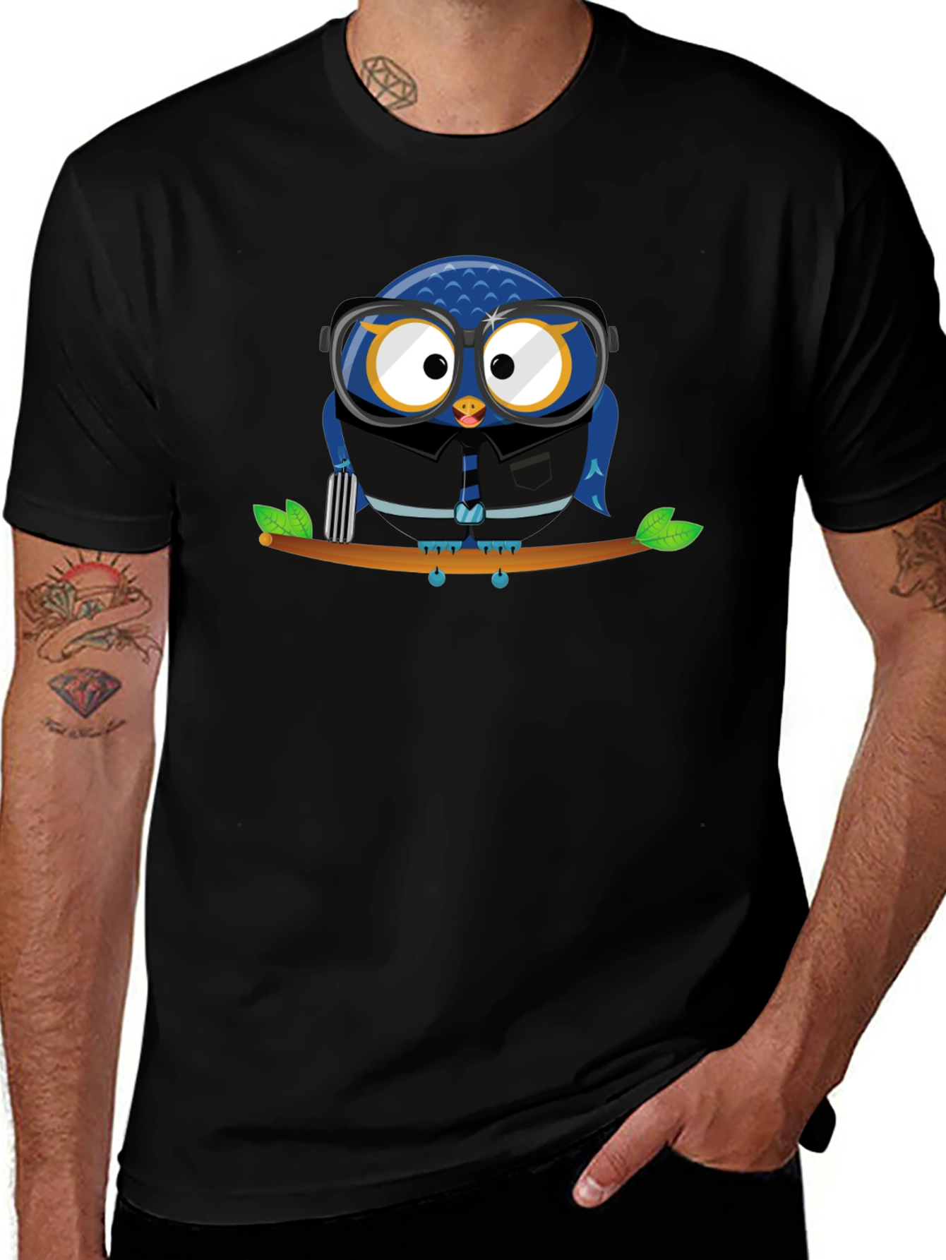 Owl Lover Graphic Tee - Black Cotton T-Shirt