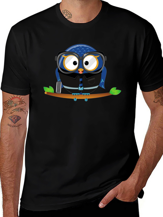 Owl Lover Graphic Tee - Black Cotton T-Shirt