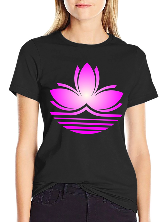 Lotus Flower Graphic Tee - Black Casual T-Shirt
