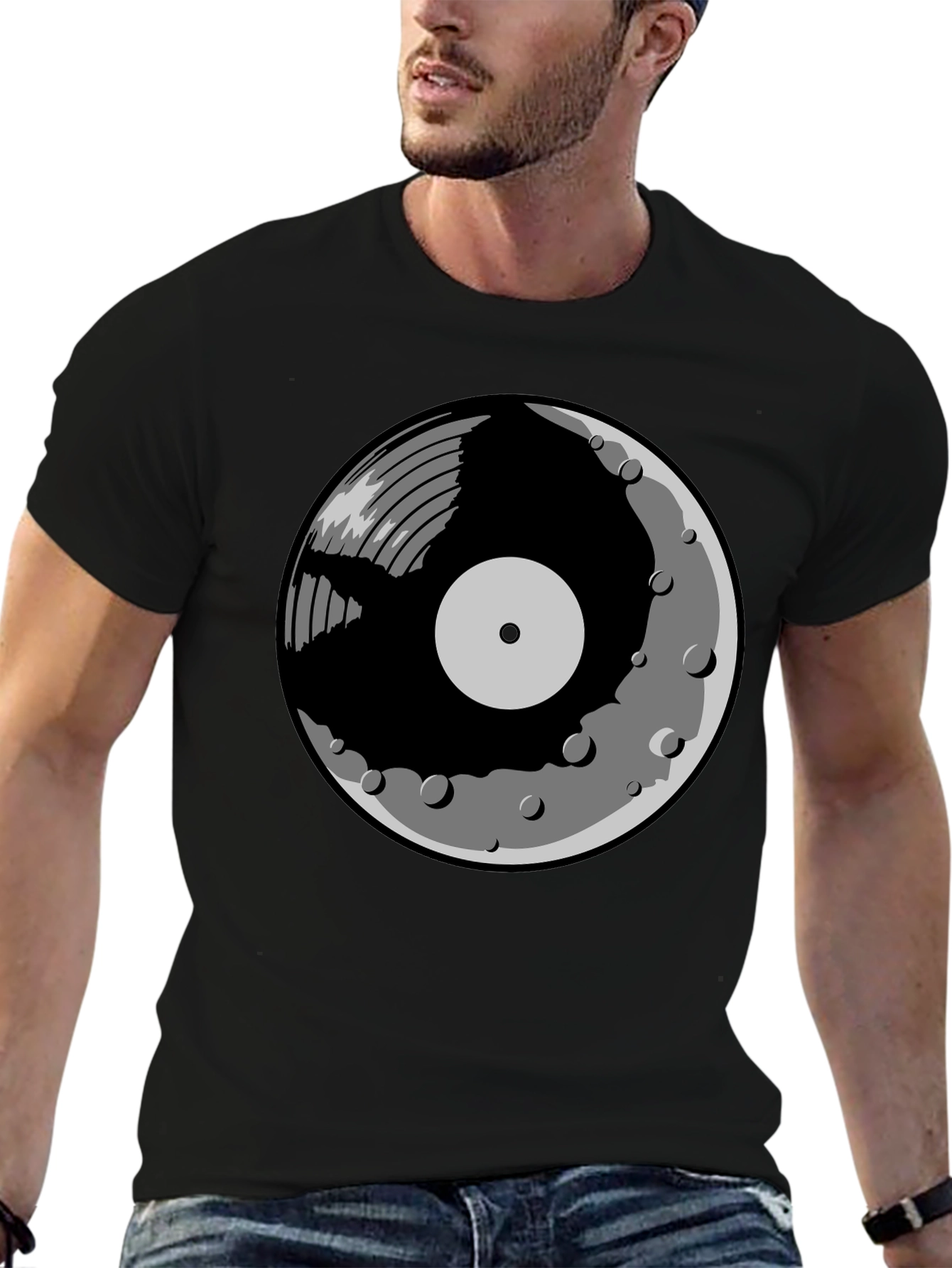 Vinyl Moon Graphic Tee - Music Lover Shirt