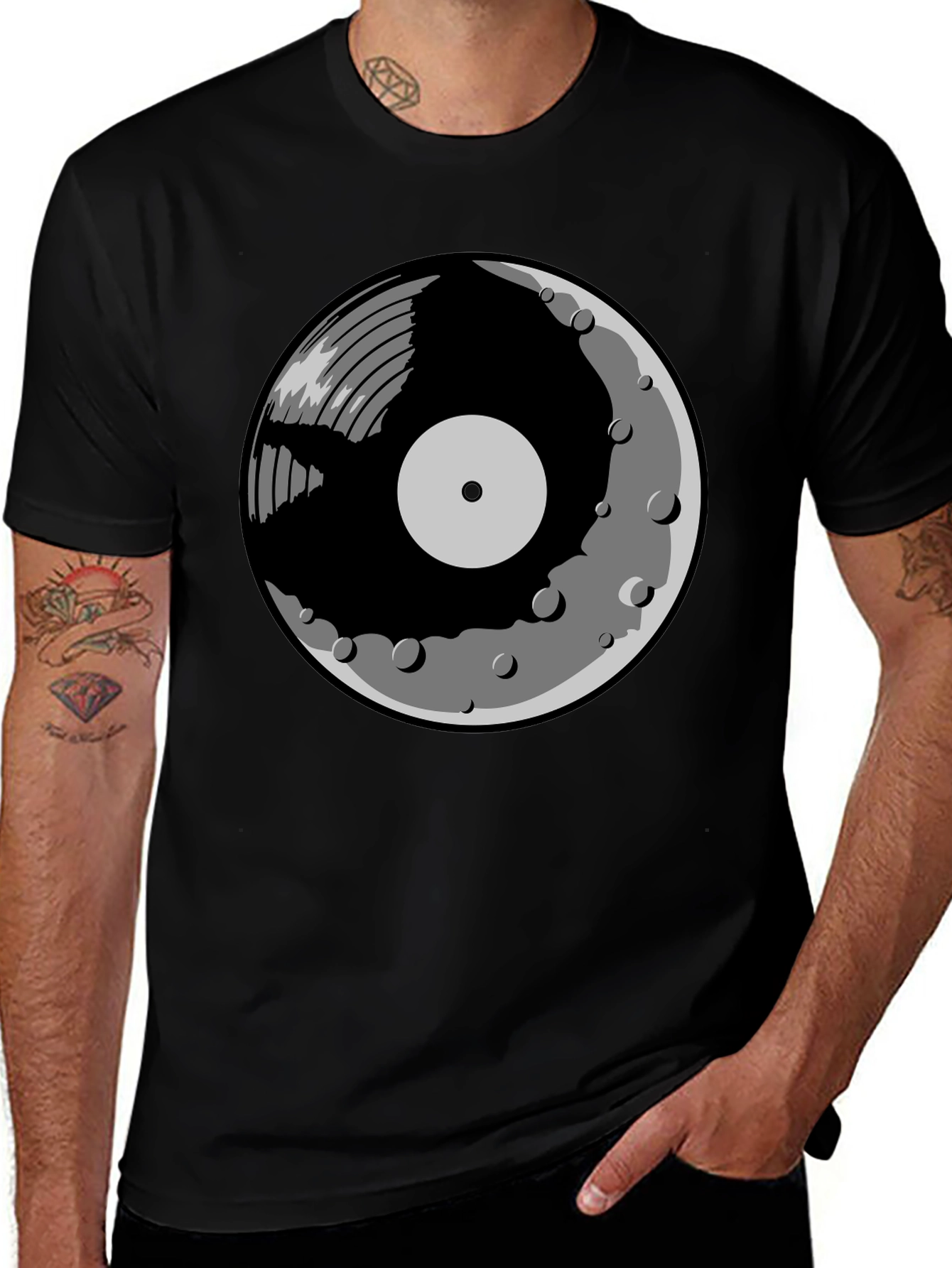 Vinyl Moon Graphic Tee - Music Lover Shirt