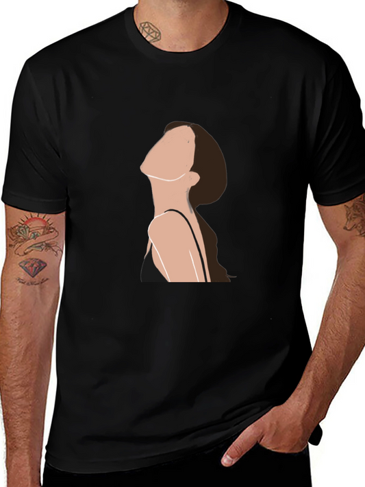 Minimalist Woman Graphic Tee - Black Cotton T-Shirt