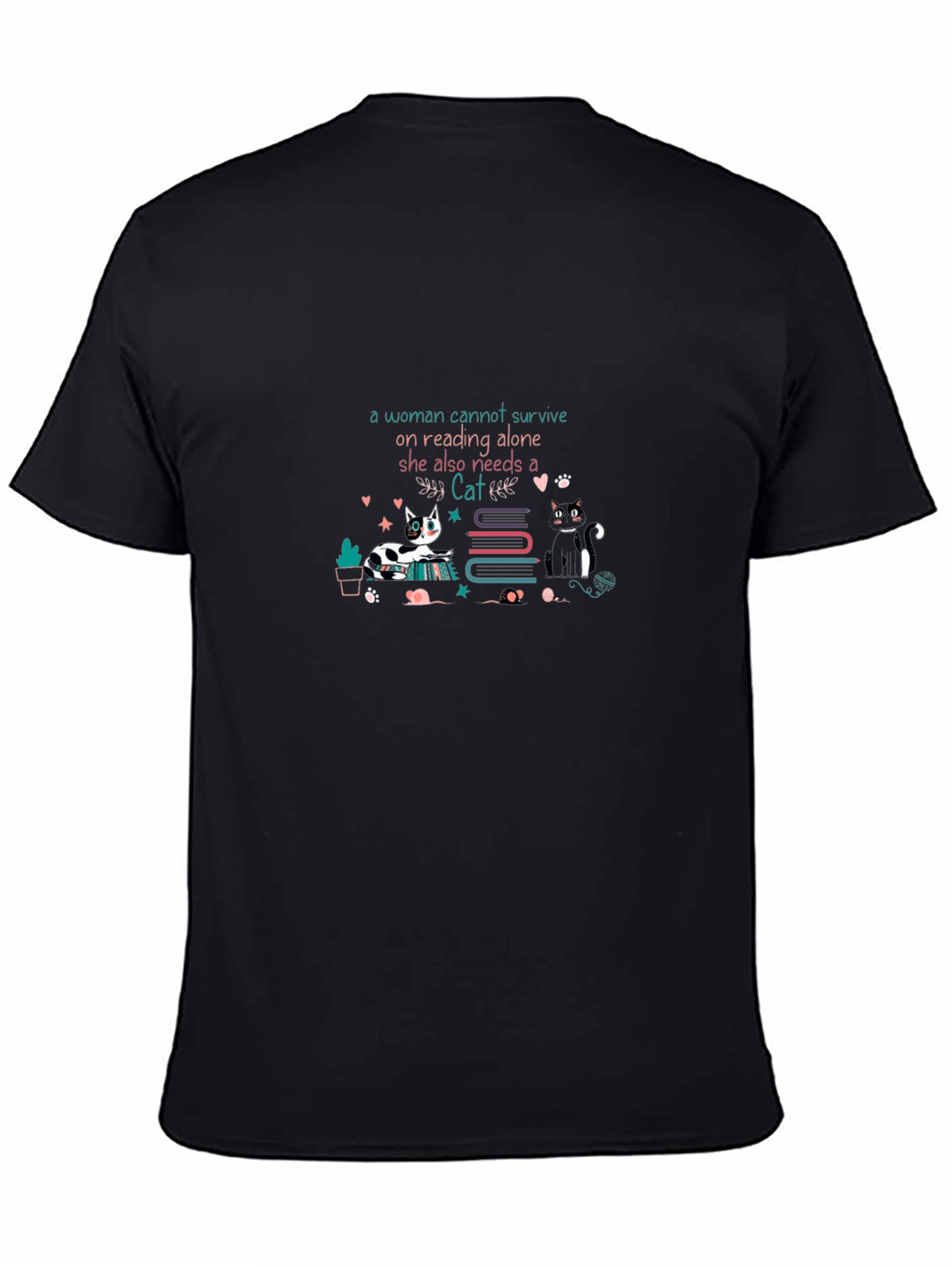 Reading and Cats Black T-Shirt
