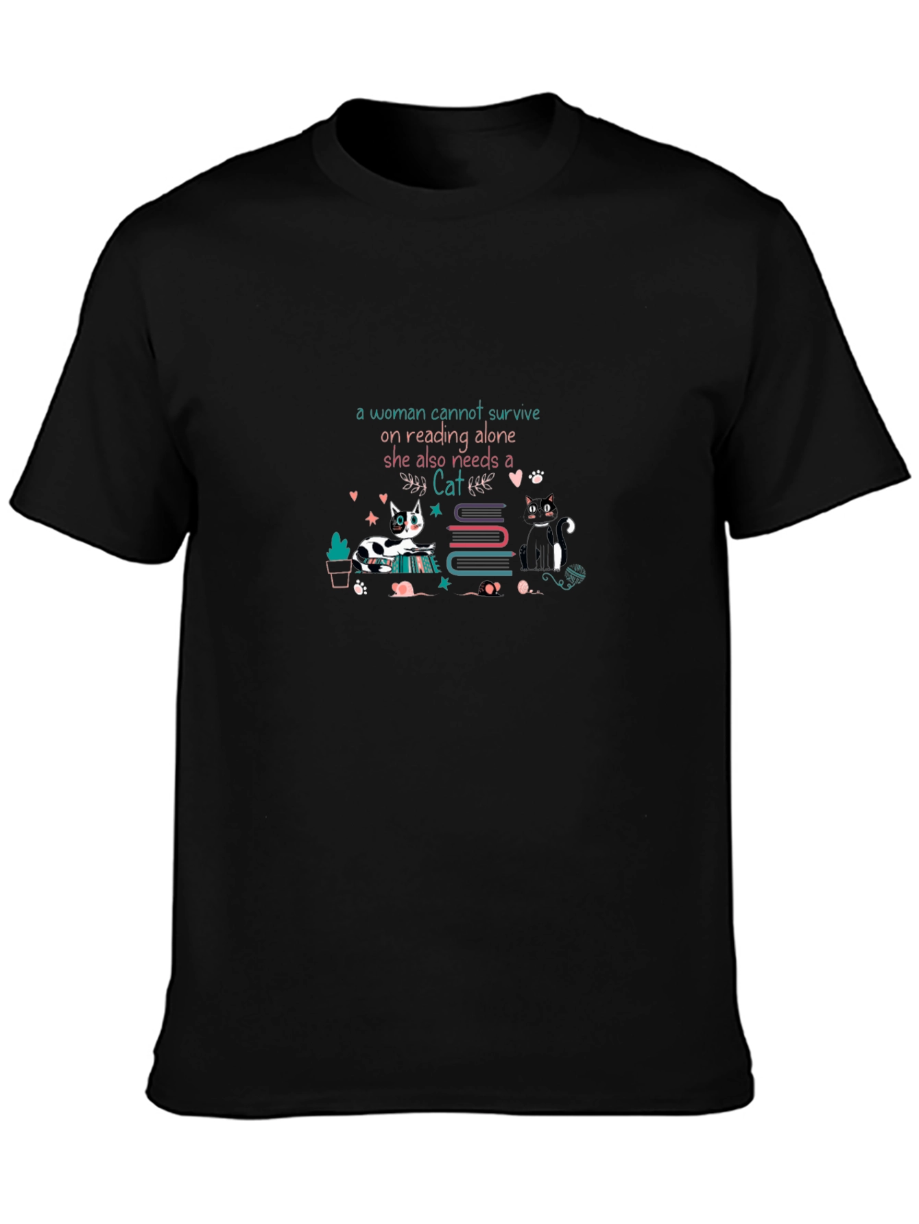 Reading and Cats Black T-Shirt
