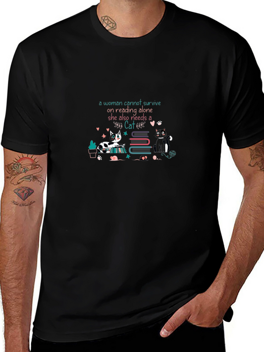Reading and Cats Black T-Shirt