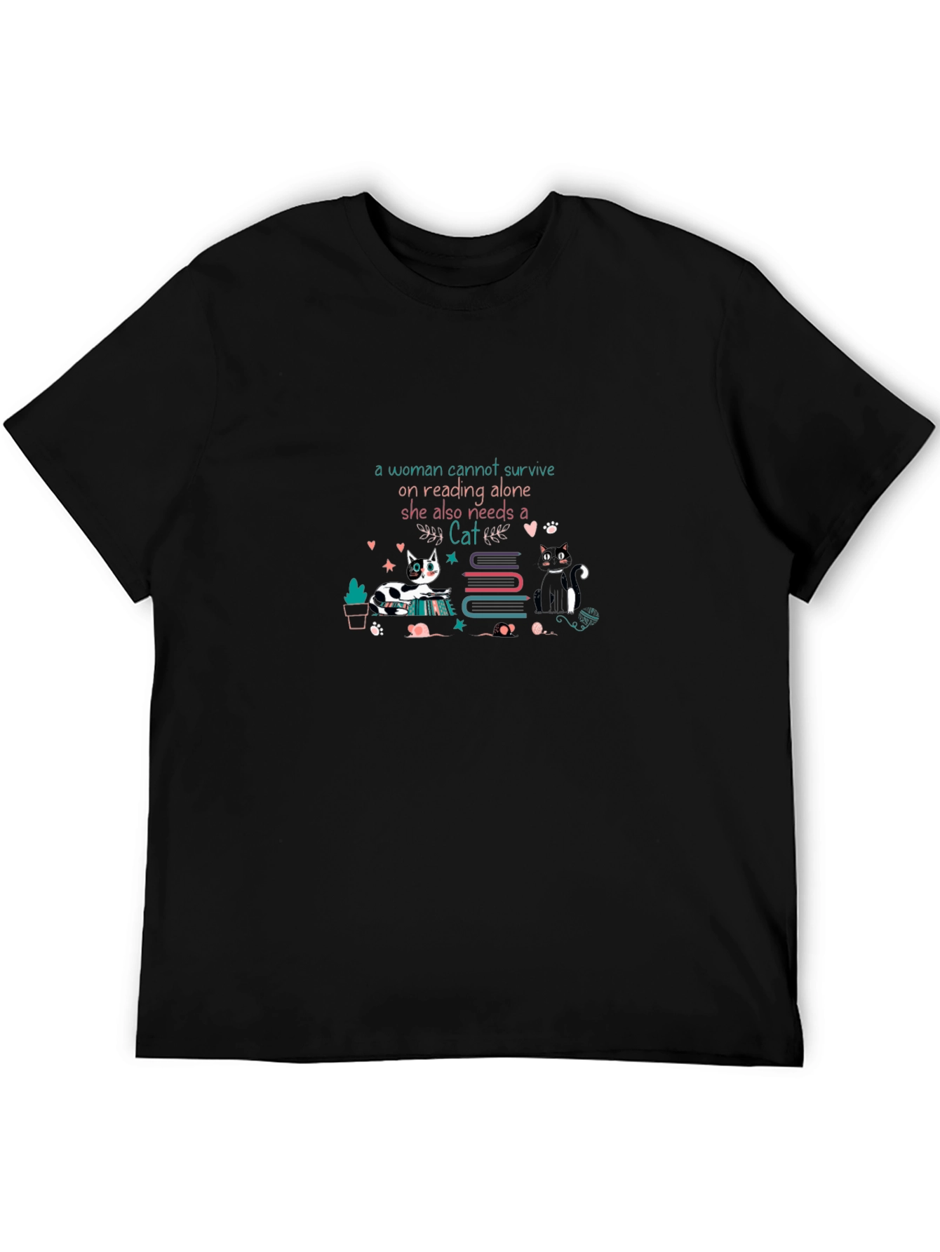 Reading and Cats Black T-Shirt