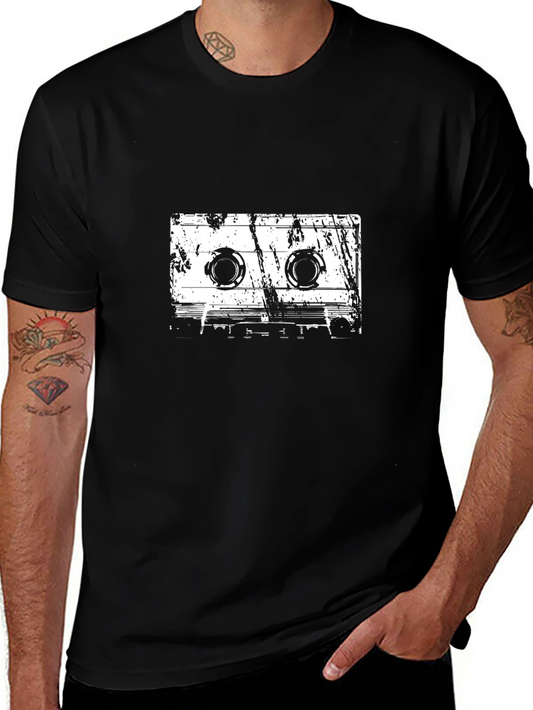 Retro Cassette Tape Graphic Tee - Vintage Style Black T-Shirt